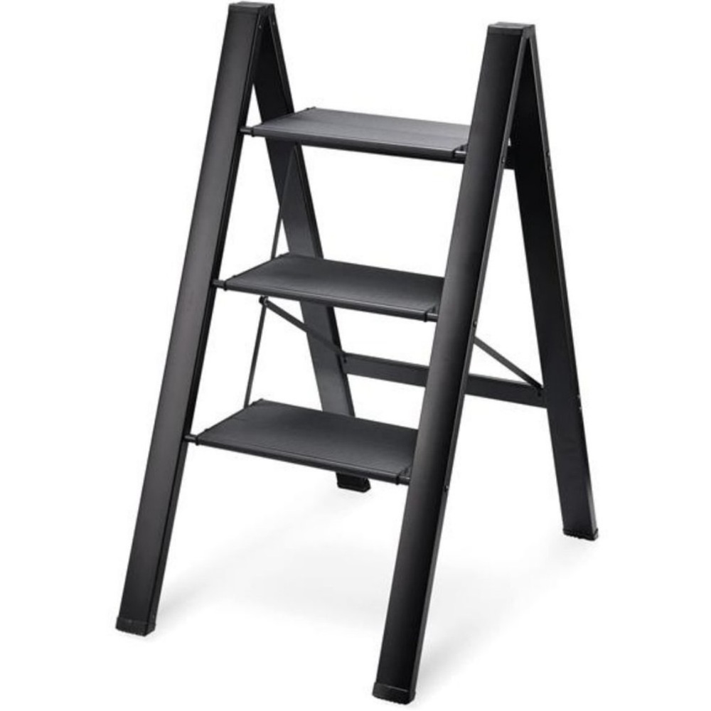 3 Step Ladder, Aluminum Ladder, Folding Step Stool, 330LBS Capacity, Black